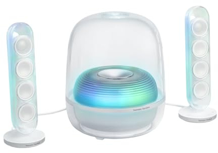 Harman Kardon SoundSticks 5, altavoz Bluetooth para casa, diseño de 3 vías, conectividad HDMI ARC con un solo cable, conexión de varios altavoces vía Auracast, iluminación de colores decorativa, negro