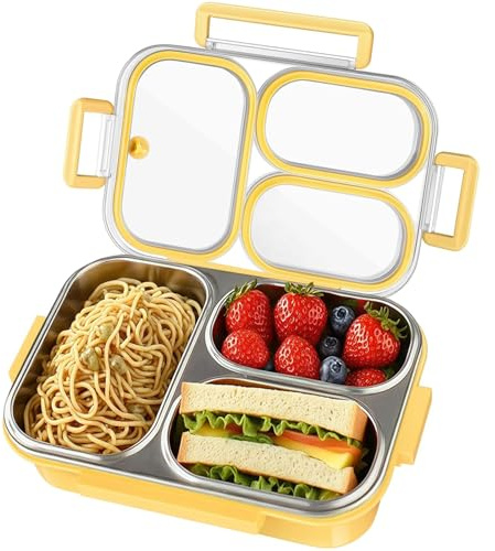 VICDUEKG Fiambrera con 3 compartimentos, caja bento para niños, 1000 ml, fiambrera de acero inoxidable, para adultos, apta para lavavajillas, sin BPA y reutilizable