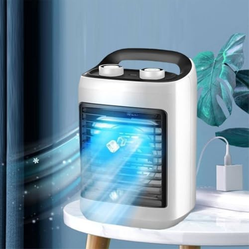 URPIZY Enfriador de aire portátil USB de 7 W con 6 niveles de viento y depósito de agua de 180 ml, ventilador de mesa silencioso de ABS para casa, oficina o camping, aire acondicionado compacto para