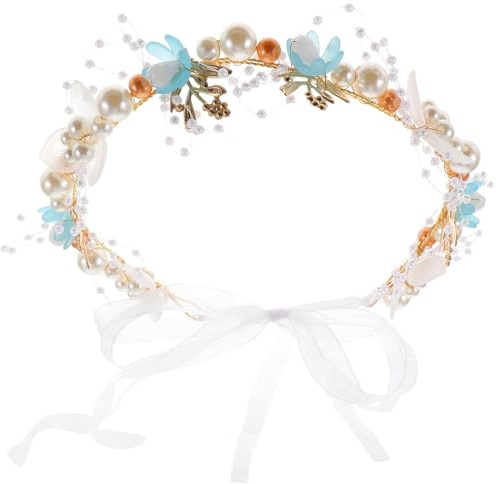 Lurrose Blumen Perlen Haarreif für Mädchen Goldfarbener Kopfschmuck mit Blättern Geeignet für Hochzeiten Geburtstage und Fotoshootings