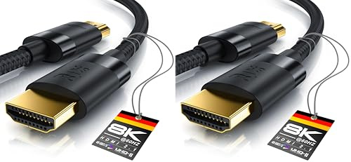 CSL - Cavo HDMI 8k / 4k 2.1/2.0-5m - 8K @ 60Hz / 120Hz - 4K @ 240Hz - 48 Gbps - 3D - Ultra High Speed con Ethernet - TV Blu-ray PS5 Xbox Series X Switch - nero - 5 metri (Confezione da 2)
