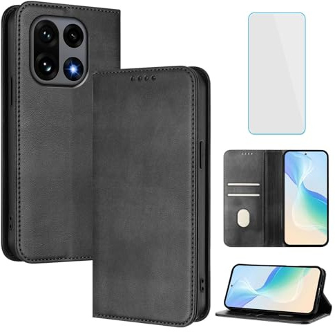 OUEAYIEN Funda para OnePlus 15 Tapa Libro Negro | con Protector Pantalla,RFID,Cuero Carcasa Cartera,Ranuras Tarjetas,Vintage móvil Funda One Plus 15 PlusOne 15 1Plus OnePlus15