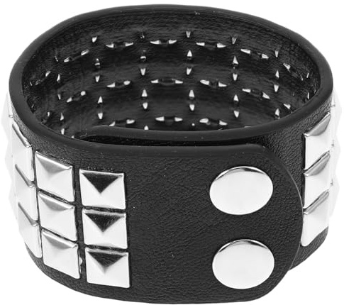 MAGICLULU Bracciale Vintage Uomo in Pelle con Borchie Polsino Punk Decorativo in Pelle Pu Stile Unico Retrò con Doppia Fibbia e Tre File di Rivetti Accessorio Moda per Regali Uomo