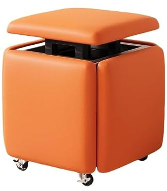 Pouf multifunzionale a cubo in pelle con ruote girevoli, sgabello impilabile per trucco per camera da letto, soggiorno, sala da pranzo, soluzione elegante per riporre e sedere
