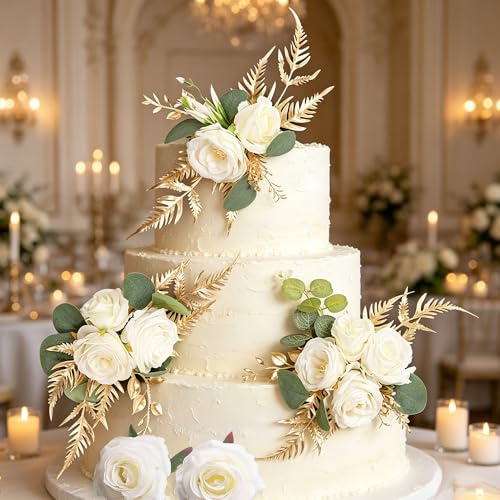 fleurs blanches de mariage décorations gâteau roses nuptiales