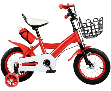 YEITBY 12 tums barncykel för pojkar, flickor från 2–5 år, barncykel med stödhjul och korg, dubbelt bromssystem, säkerhetstriangelstruktur för inomhus, utomhus