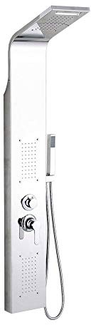 WeFun Douche de Pluie en Acier Inoxydable, Panneau de Douche, Douche de tête + Douche à Main + Colonne de Douche