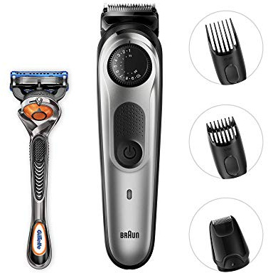 Braun BT5060 Beard Trimmer and Hair Clipper, Detail Trimmer Attachment, Sharp Blades, Free Gillette Fusion5 ProGlide Razor with Flexball Technology, Black/Silver
