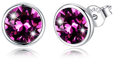 925 Sterling Silber Runde Österreich Kristall Ohrringe - Damen Zirkonia Klein Ohrstecker (Lila)