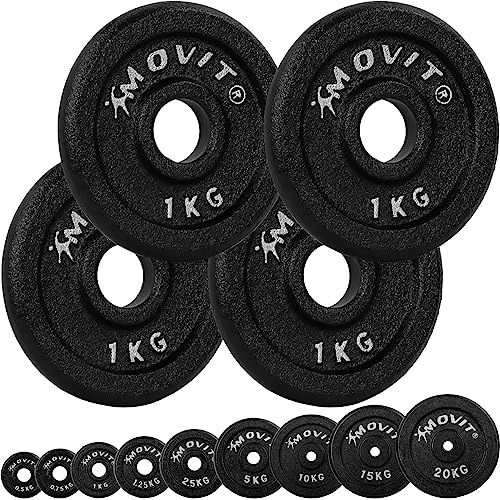 MOVIT Set Disques d'Haltères PRO - en Fonte, Haute Qualité, 30/31mm - Kit Poids Musculation, Fitness, Gym