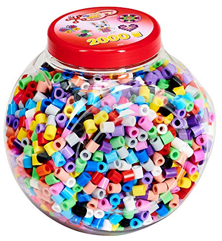 Hama Perlen 8588 Bügelperlen Dose mit ca. 2.000 bunten Maxi Bastelperlen mit Durchmesser 10 mm im Farben Mix, kreativer Bastelspaß für Groß und Klein