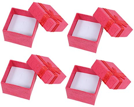 24PCS Schmuck Boxen Karton Ring Boxen mit Deckel Polsterung Papier Boxen Schmuck Lagerung Cube mit Bänder Bowknot (Rot)