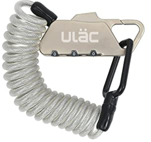 ULAC Piccadilly LTD Mini kombinationskabellås, hjälmlås för cykel, motorcykel, e-skoter; litet bärbart hänglås för gymskåp, barnvagn, resväska, bagage, grind och staket (silver)