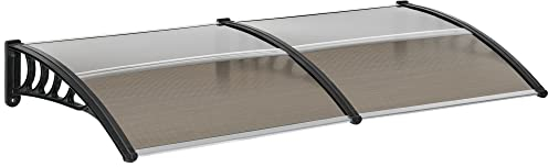 Outsunny Tejadillo de Protección 200x96 cm Marquesina Exterior para Puertas y Ventanas contra Sol y Lluvia con Soporte de PP Policarbonato Marrón