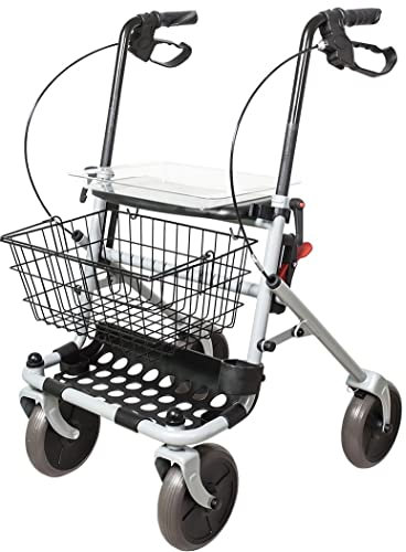 Rollator Regolabile in Altezza con Cestino e Vassoio in Acciaio