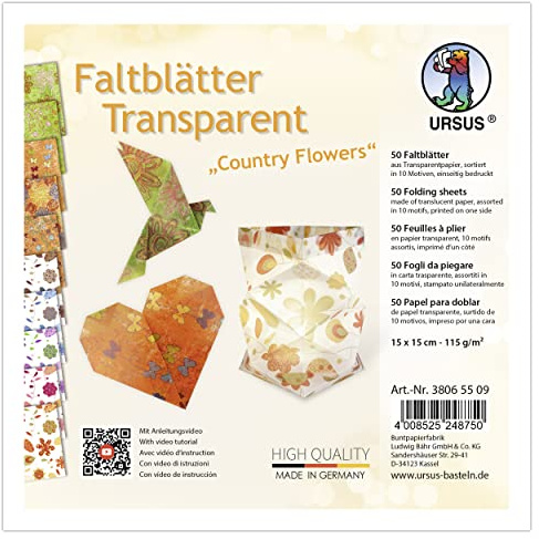 Ursus 38065509 - Faltblätter Country Flowers 115 g/m², 50 Faltblätter 15 x 15 cm, einseitig bedruckt