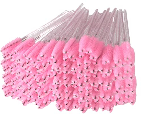 ZEONHEI Lot de 200 brosses à cils jetables en cristal rose, pinceaux à mascara pour sourcils, brosse à huile de ricin, applicateur de pinceaux pour extensions de cils, outils de maquillage cosmétiques