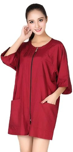 YOVECATHOU Barbers Uniform Apron Pockets Short Sleeve Zipper Waterproof Hairdresser Cape For Men and Women (Red)