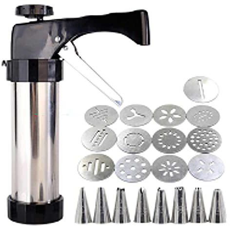 Stainless Steel Cookie Press Gun Biscuit Maker Kit, Icing Set and Biscuit Maker with 8 Nozzles and Thirteen Cutters, Cookie Press Machine for DIY Bake Biscuit Baking Cookies