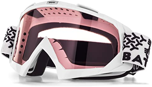 Motocross Brille Mtb Brille Dirt Bike ATV Crossbrille goggle Sicherheit Tactical Riding Motorradbrillen für Herren Damen Jugend (Weiß Rosa, Large)