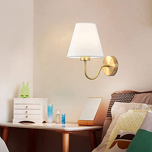 Mengjay Wandleuchte Gold Innen - Für Schlafzimmer, Wohnzimmer, Flur, Badezimmer - Vintage Modern Retro Wandlampe Mit Lampenschirm, E27 (Ohne Birne) (Weiß)