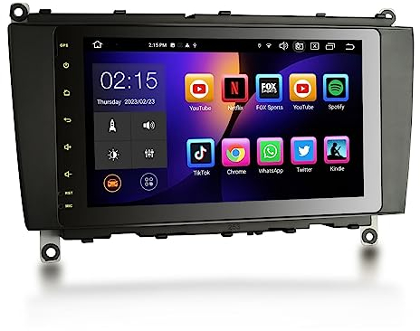 Erisin 8-Kern 6GB+128GB 8 Zoll Android 14 Autoradio Bluetooth mit GPS Navi für Mercedes Benz W209 C209 A209 CLK-Klasse Kabelloses CarPlay Android Auto WiFi DSP RDS DAB+ OBD2 USB FM Canbus TPMS