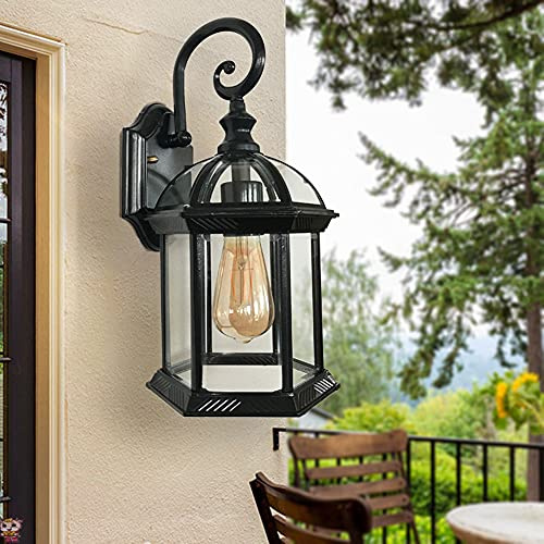 Mengjay Retro Außenleuchte, E27 Wandlampe aus Aluminiumguss und Glas, Wasserdicht Retro Aussenleuchten IP23 für Garten,Terrasser - Antike Außenwandleuchte (A)