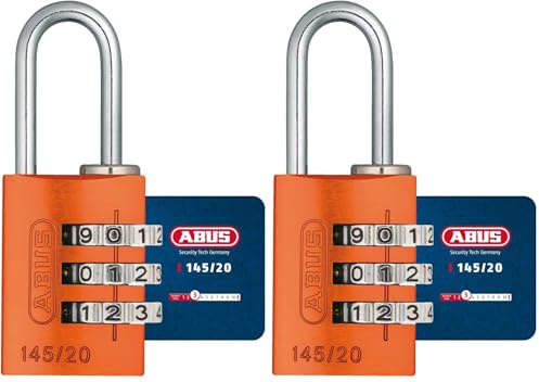 ABUS Zahlenschloss 145/20 Orange - Kofferschloss, Spindschloss u. v. m. - Aluminium-Vorhängeschloss - individuell einstellbarer Zahlencode - ABUS-Sicherheitslevel 3 (Packung mit 2)