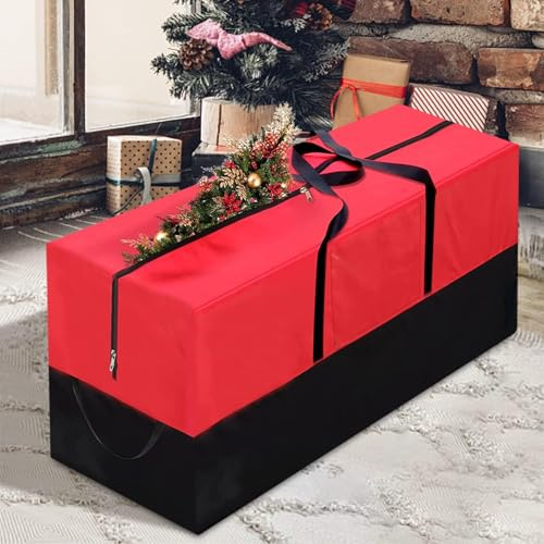 PLTCAT Christmas Tree Storage Bag Fits Up 10-12 Ft Tall Artificial Trees-Heavy Duty Holiday Storage Box Durable Reinforced H les Zipper Transparent Pocket- 600D Oxford Tree Storage Container Red