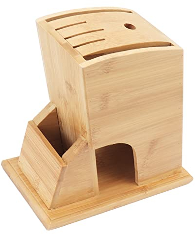 HUAOSN Kitchen Knife Block Set, Bamboo Knife Block Holder with 5 Slots Without Knife, Universal Knife Block, Worktop Block Knife Holder and Organiser for Easy Storage