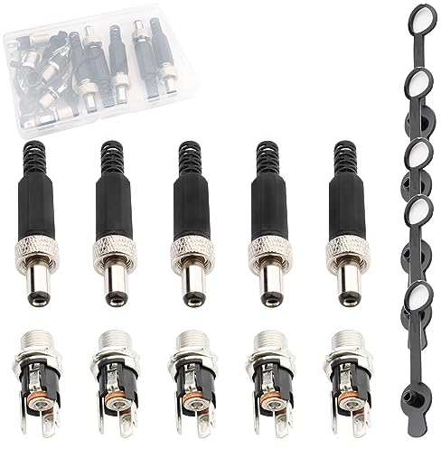 RUNCCI-YUN 5Pezzi Kit 5.5 mm x 2.5 mm DC 12V connettore maschio femmina da pannello,DC 12V connettori alimentazione,connettore saldare DC,Per CCTV Home Security Surveillance Camera