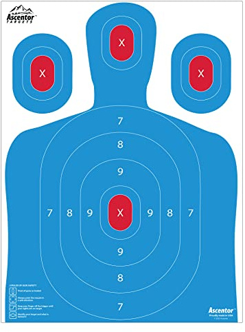 Ascentor Silhouette Shooting Target - Large Size 18 x 24 - Multiple Aiming Zones - Blue - Pack of 50