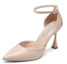 QUEEN HELENA Décolleté con Tacco a Spillo Scarpe Eleganti con Cinturino K3328 (Nude Pu, 38)