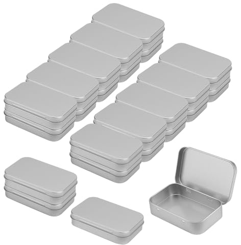 24 Pcs Small Tin Boxes with Hinged Lids, 9.5 x 6 x 2cm Rectangular Silver Metal Mini Tin Storage Container Box for Candy