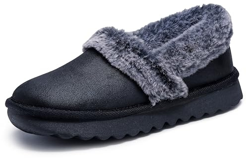 Skechers Cozy Up, Pantuflas Mujer, Black Microleather/Faux Fur, 38 EU