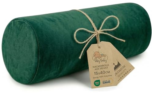 Cojin rollo para cervical lumbar y para las rodillas por dormir 40x15 cm - cojines alargados cilindrico para recostarse o cojín alargado de yoga Almohada de espuma con funda Verde Tono Terciopelo