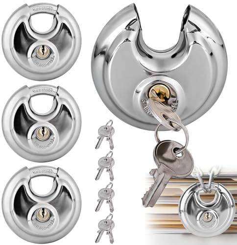 BAIFULAI 4 lucchetti circolari, 70 mm, con 8 chiavi, lucchetti rotondi con grillo in acciaio inox, rotondi, resistenti alle intemperie, lucchetto di sicurezza