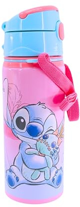 Disney Stitch Bouteille Réutilisable, Stitch et Scrump Design en Aluminium Résistant, Gourde pour Filles, Gourde de Voyage avec Poignée, Capacité 600 ml