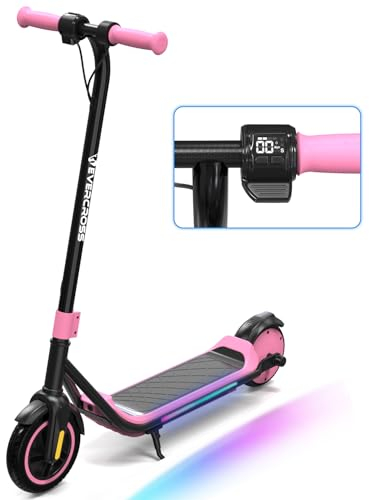 EVERCROSS E6 Trottinette Électrique pour Enfants, E-Scooter Portable de 7 pour 6-12 Ans, Trottinette Électrique avec Une Autonomie Allant Jusqu'à 20KM et Lumières à 7 Couleurs, 3 Modes de Vitesse