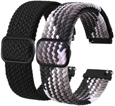 BISONSTRAP 2 Stück Geflochtene Nylon Armband, Verbesserte Verstellbare Schnalle, Dehnbare Schlaufen Uhrenarmband für Herren und Damen, Kompatibel mit Uhrenanstößen von 16mm 18mm 19mm 20mm 22mm 24mm