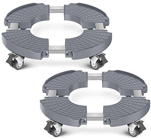 Yeabett Pflanzenroller, Blumentopf Untersetzer mit Rollen 38-56cm Verstellbar, 200 kg Tragkraft, Feststellbare BlumentopfräDer für GroßE PflanzgefäßE im Innen- und AußEnbereich, Grau, 2 Packung