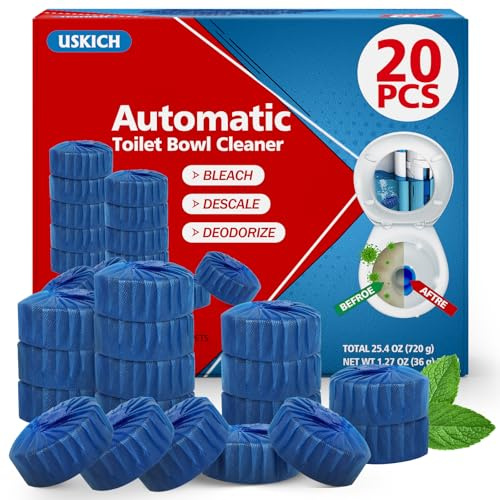 USKICH 20 Pack Toilet Bowl Cleaner Tablets,Blue Automatic Toilet Tank Cleaners, Long-Lasting Household Toilet Cleaners,Toilet flush Cleaning & Deodorizer