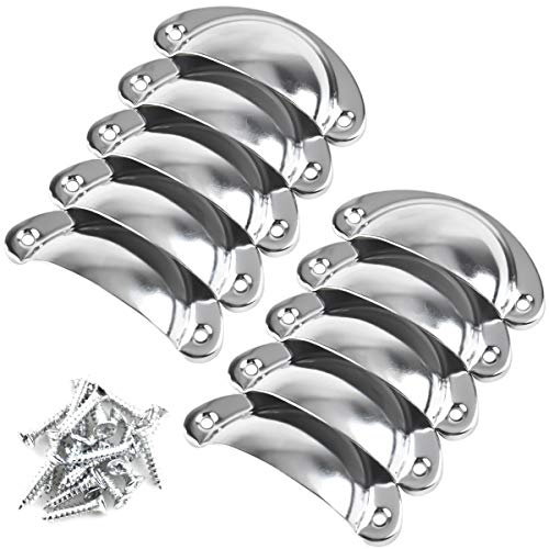 Rapidbok 10 Piezas Tiradores de Cajón Vintage en Forma de Concha, Tiradores de Muebles Retro Semicírculo Cromado Plateados Manijas de Metal con Tornillos Incluidos para Armario Cocina Baño y Tocador
