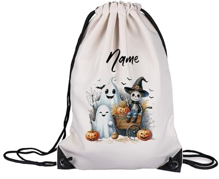GRAZDesign Halloween Beutel Turnbeutel mit Namen personalisiert für Jungen & Mädchen