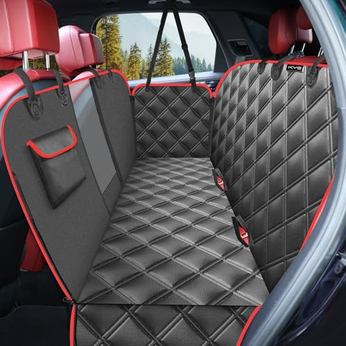KYG Dog Hammock for Car Back Seats with Side Protection and Mesh Visual Window, Durable Scratch Proof and Waterproof Pet Seat Cover for Cars/Trucks/SUV, 135 x 148 cm, Red & Black