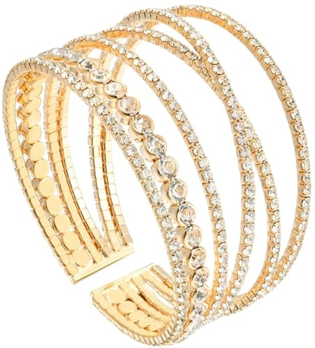 BAOKELAN Strass Armbänder für Frauen Multilayer Manschette Kristall Armband für Hochzeit Schmuck Gold B