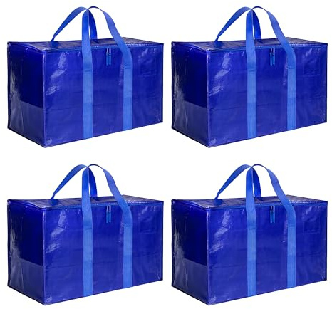 Simple Deluxe 4 Pack Moving Bags, Heavy Duty Storage Totes with Lids, Sturdy Handles& Zipper, Moving Boxes Alternative, Extra Large, for Clothes Packing, Moving Supplies, Blue