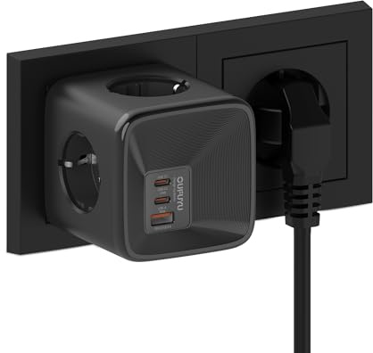 OUFUYU Multiprise Cube Chargeur USB Secteur 33W, Prise Multiple Murale avec 4 Prises 4000W Chargeur Rapide 2 USB C 1 USB A, 7 en 1 Bloc Multiprise pour Bureau Maison Voyage, Noir