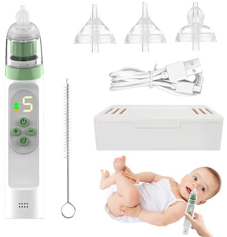Colexy Nasensauger Baby Elektrisch, Tragbarer Nasensauger mit 5 Saugstufen und 3 Silikondüsen Wiederverwendbaren Nasensauger für Neugeborene Säuglinge Kleinkinder, Musik und Licht Beruhigungsfunktion