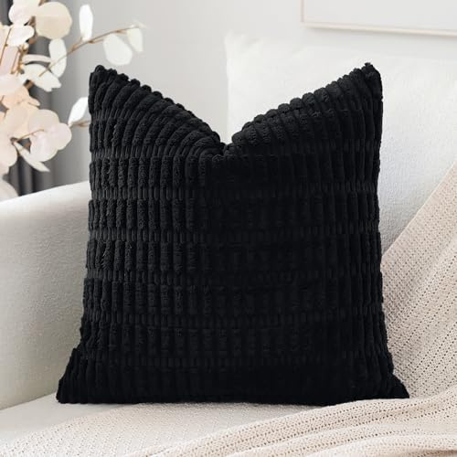 Artscope 1er Set Boho Gestreifte Kissenbezug Einfarbig Zierkissenbezug Dekokissen Sofakissen 60x60 cm Kissenhülle Weiche Couchkissen für Sofa Wohnzimmer Schlafzimmer Dekor, Schwarz